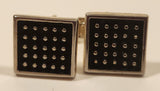 Vintage Black Studded Grid Square Shaped Silver Tone Cufflinks