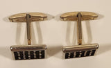 Vintage Black Studded Grid Square Shaped Silver Tone Cufflinks