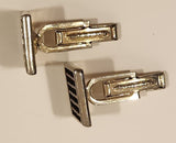 Vintage Black Studded Grid Square Shaped Silver Tone Cufflinks
