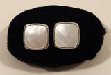 Vintage Woolno Mother of Pearl Square Silver Tone Cufflinks