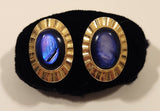 Vintage Blue Swirl Gemstone Gold Tone Cufflinks
