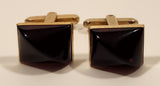 Vintage Hickok U.S.A. Red Ruby Lucite Rectangular Shaped Gold Tone Cufflinks