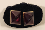 Vintage Hickok U.S.A. Red Ruby Lucite Rectangular Shaped Gold Tone Cufflinks