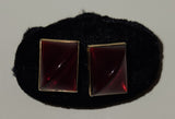 Vintage Hickok U.S.A. Red Ruby Lucite Rectangular Shaped Gold Tone Cufflinks