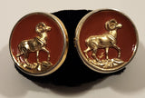 Big Horn Sheep Ram Standing on Cliff Red Background Gold Tone Cufflinks