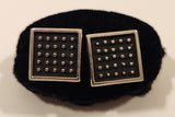 Vintage Black Studded Grid Square Shaped Silver Tone Cufflinks