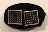 Vintage Black Studded Grid Square Shaped Silver Tone Cufflinks