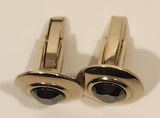 Vintage Black Stone Silver Tone Cufflinks