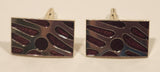 Vintage Red Sparkling Enamel Silver Tone Cufflinks