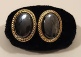 Vintage Black Mirrored Moonglow Iridescent Gemstone Gold Tone Cufflinks