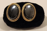 Vintage Black Mirrored Moonglow Iridescent Gemstone Gold Tone Cufflinks