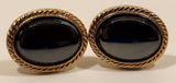 Vintage Black Mirrored Moonglow Iridescent Gemstone Gold Tone Cufflinks