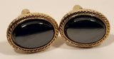 Vintage Black Mirrored Moonglow Iridescent Gemstone Gold Tone Cufflinks
