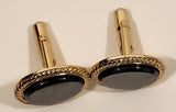 Vintage Black Mirrored Moonglow Iridescent Gemstone Gold Tone Cufflinks
