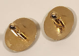 Vintage Black Mirrored Moonglow Iridescent Gemstone Gold Tone Cufflinks