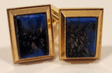 Vintage Blue Black Cosmic Sparkling Night Sky Gold Tone Cufflinks