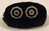 Antique Edwardian Black Enamel Rhinestone Octagonal Shaped Silver Tone Cufflinks