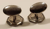 Antique Edwardian Black Enamel Rhinestone Octagonal Shaped Silver Tone Cufflinks