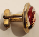 Vintage Anson Fly Fishing Red Fly Glass Gold Tone Cufflinks and Tie Clip Set