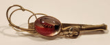Vintage Anson Fly Fishing Red Fly Glass Gold Tone Cufflinks and Tie Clip Set