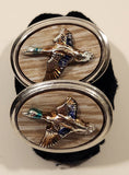 Vintage Mounted Gold Green Mallard Ducks Silver Tone Cufflinks