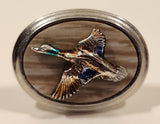 Vintage Mounted Gold Green Mallard Ducks Silver Tone Cufflinks