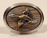 Vintage Mounted Gold Green Mallard Ducks Silver Tone Cufflinks