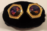 Vintage Red Cerise Rivoli Gold Tone Cufflinks