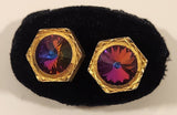 Vintage Red Cerise Rivoli Gold Tone Cufflinks