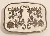 Western Scrollwork Pattern Silver Look White Enamel Metal Belt Buckle