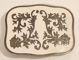 Western Scrollwork Pattern Silver Look White Enamel Metal Belt Buckle