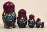 Vintage U.S.S.R Soviet Union Russian Purple Wooden Nesting Dolls Set of 5