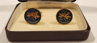 Vintage 1951 & 1972 Canada 1 Cent Penny Coin Blue Enamel Gold Plated Cufflinks In Case