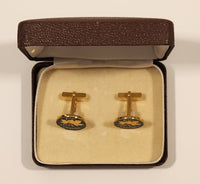 Vintage 1951 & 1972 Canada 1 Cent Penny Coin Blue Enamel Gold Plated Cufflinks In Case