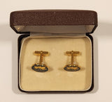 Vintage 1951 & 1972 Canada 1 Cent Penny Coin Blue Enamel Gold Plated Cufflinks In Case