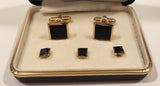 Vintage Formal Wear by John Forsyth Black Resin Square Gold Tone Cufflinks and Tie Tack Studs In Case