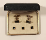 Vintage Formal Wear by John Forsyth Black Resin Square Gold Tone Cufflinks and Tie Tack Studs In Case