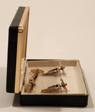 Vintage Hickok USA Spinning Moving Chuck Wagon Wheel Gold Tone Cufflinks and Tie Tack In Fran-Ital Case