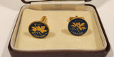 Vintage 1974 & 1975 Canada 1 Cent Penny Coin Blue Enamel Gold Plated Cufflinks In Case