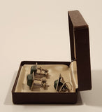 Rare Vintage Imperial Green Jade Sterling Silver Tone Cufflinks and Tie Tack In Case