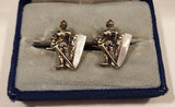Vintage 1945 Stratton Pat. L 144.883 Medieval Knight With Sword and Shield Mother Of Pearl Silver Tone Metal Cufflinks In Case