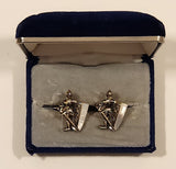 Vintage 1945 Stratton Pat. L 144.883 Medieval Knight With Sword and Shield Mother Of Pearl Silver Tone Metal Cufflinks In Case