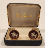 Vintage Dante Museum Wild Horses Dark Red White Inlaid Cameo Gold Tone Cufflinks In Murray Goldman Case