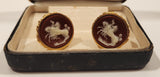 Vintage Dante Museum Wild Horses Dark Red White Inlaid Cameo Gold Tone Cufflinks In Murray Goldman Case