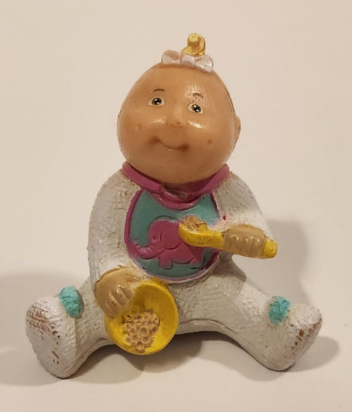 Vintage 1984 OAA Cabbage Patch Kids Baby with Elephant Bib Holding Bowl of Cereal and Spoon 1 3/4" PVC Toy Figure