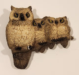 1992 United Design Corp Animal Magnetism Mother Owl and Three Baby Owls On Branch Resin Fridge Magnet