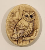 Owl Carved Bone Look White Plastic Backed Fridge Magnet Made in Canada