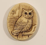 Owl Carved Bone Look White Plastic Backed Fridge Magnet Made in Canada