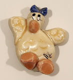 Yellow Chicken Bird with Blue Ribbon Pottery Fridge Magnet Has Repair