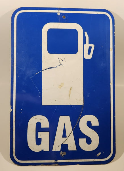 Vintage GAS with Gas Pump Blue and White 12" x 17 3/4" Authentic Retired Metal Highway Road Street Sign